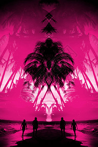 日落时棕榈树的海报剪影图片