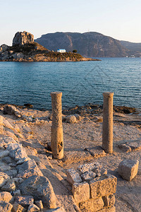希腊科斯岛日落时希腊科斯岛考古遗址图片