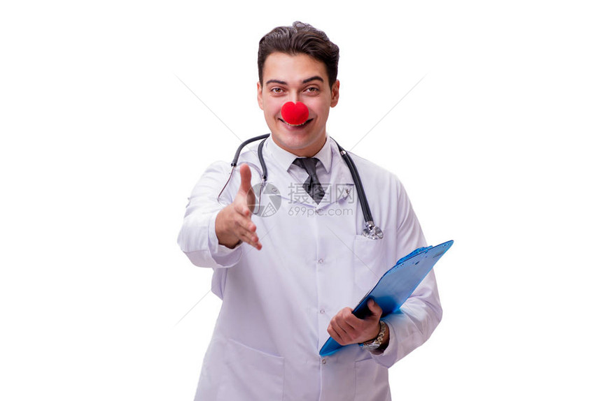 滑稽小丑医生在白色图片