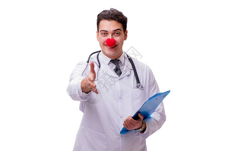 滑稽小丑医生在白色图片