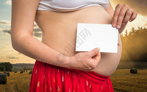 一名孕妇的腹部有一张空白的皮书的图片