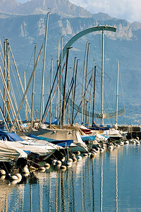 瑞士Ouchy渔业村洛桑日内瓦湖的Marina图片