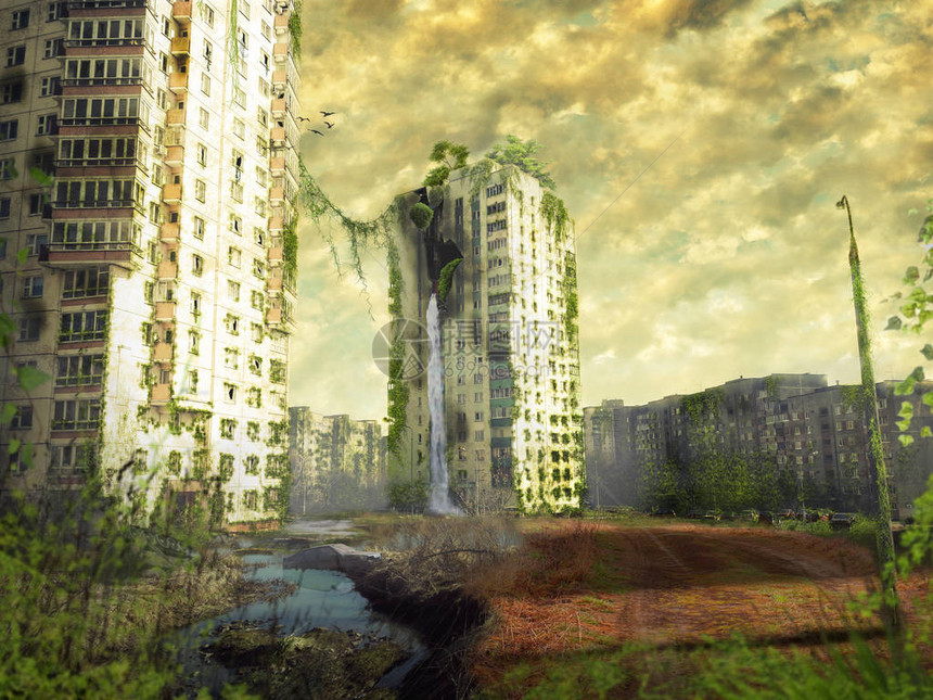 城市的废墟世界末日的景观图片