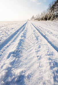 冬天的风景与雪中的乡村道路图片