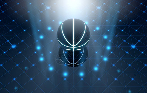 未来主义聚光灯舞台上用霓虹灯标记点亮篮球的未来主义运动概念图片