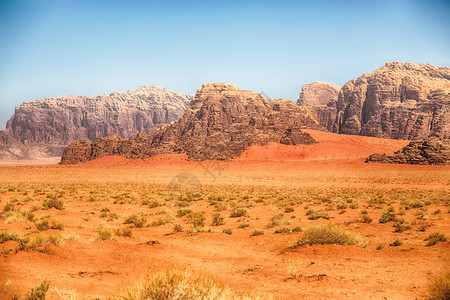 丹沢大山在沃迪兰姆沙漠约尔丹沙背景