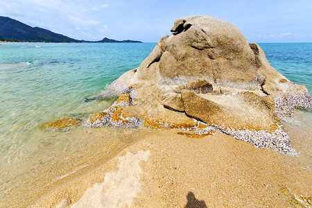 太平洋海岸和南海中的白滩岩石图片