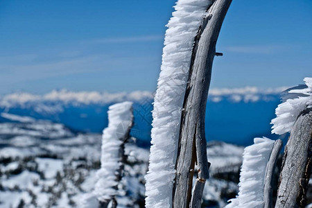 山顶上的霜喀斯特山脉莱文沃思西雅图图片