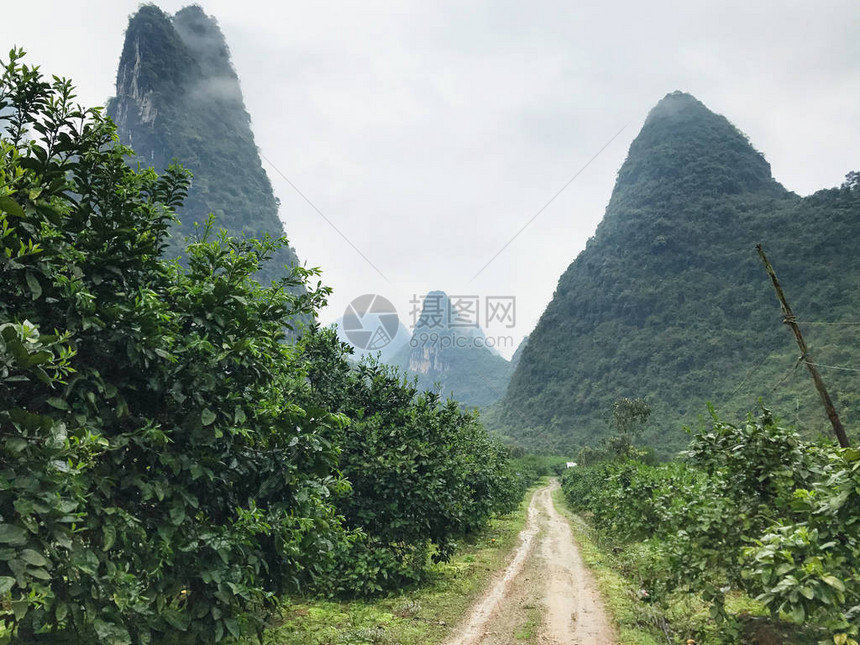 春游阳朔县喀斯特山间乡小路图片