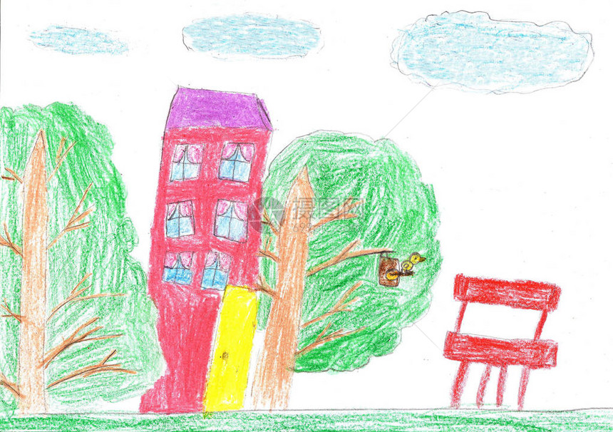 儿童绘画房子树图片