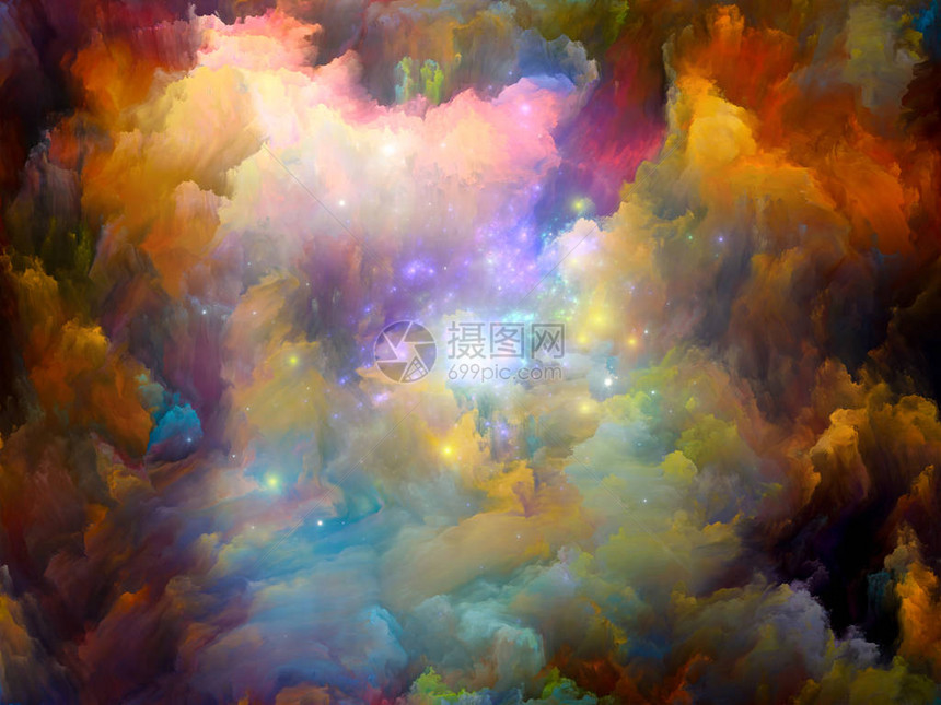 由彩色分形云和图形元素组成的艺术抽象图片