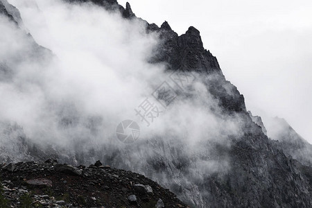 黑白雾的落基山脉景观图片