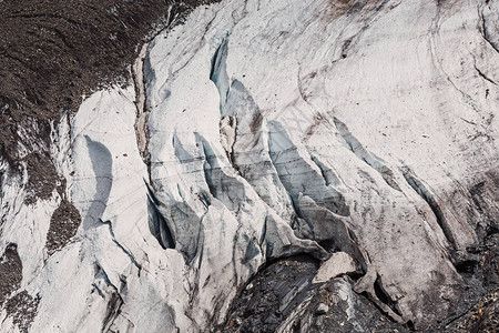 高山冰川与岩石的特写细节图片