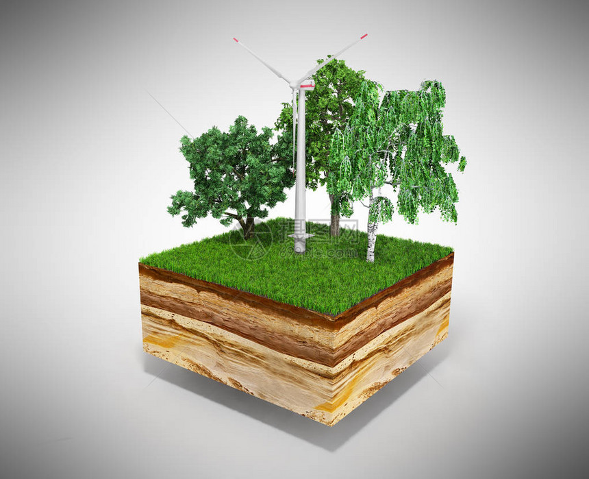 替代能源概念3d以灰色草丛为横图片