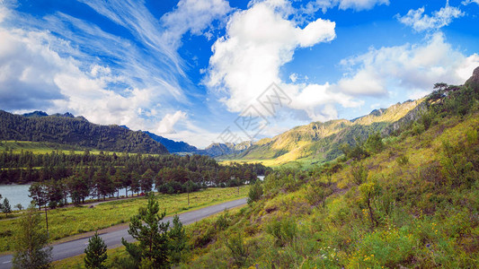 夏日阿尔泰山脉的风景图片