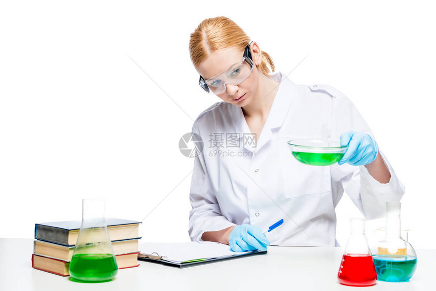 学生化学家其测试管带有各种白色背景图片