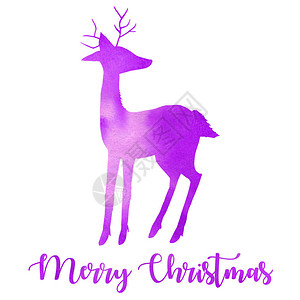 手绘小鹿线稿水彩紫色鹿剪影插图手绘孤立在白色背景上背景
