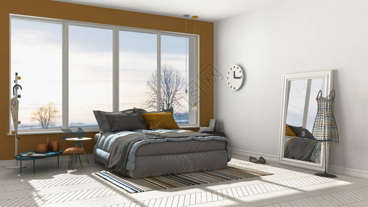 彩色现代白色和橙色卧室图片