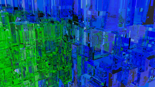 具有玻璃立方体蓝色和绿色的抽象未来图片