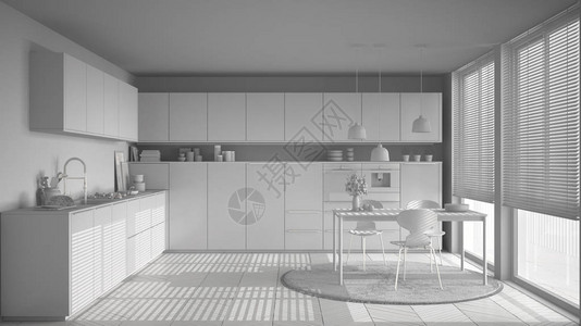 全白色的现代厨房项目图片