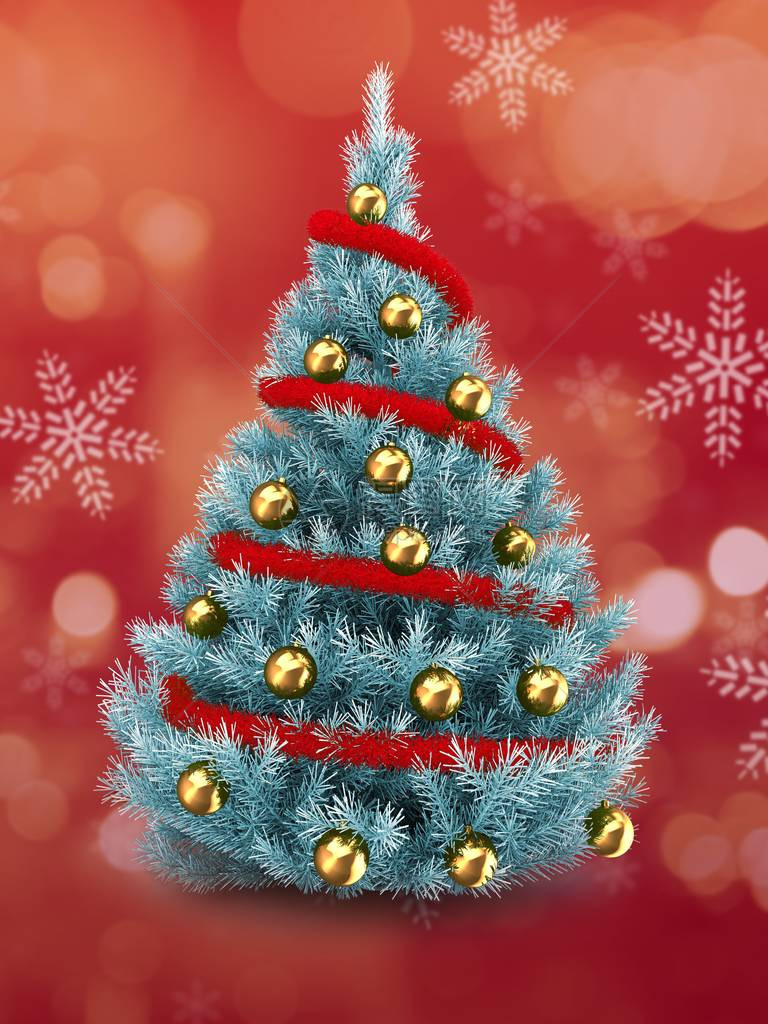 显示蓝色圣诞树在红色和背景上图片