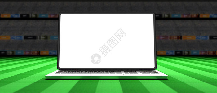 足球场背景的空白笔记本电脑图片