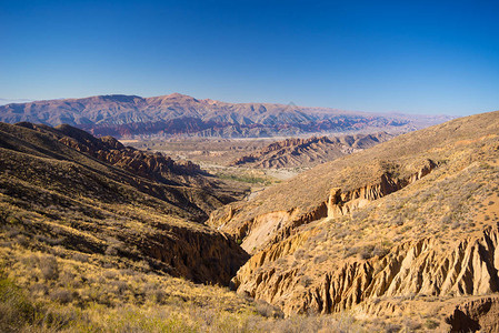 Tupiza周围被侵蚀的山脉和峡谷全景图片