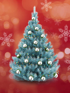 3d蓝色圣诞树的红色和背景图片