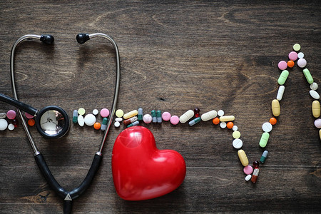 平板图中心脏病心脏节奏的医疗保健概念背景图片