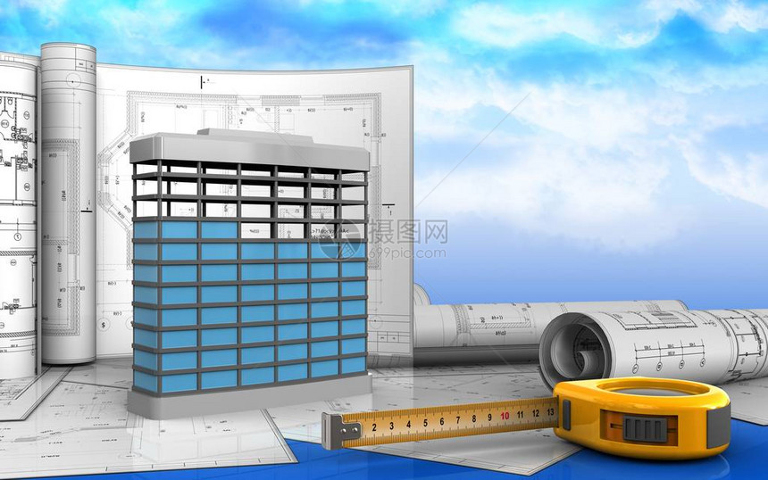 3d建筑施工图示用天空图纸绘图片