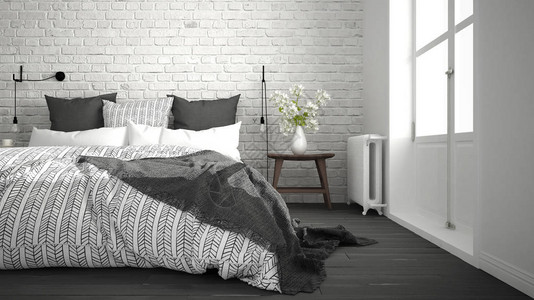 白色和灰色现代卧室图片