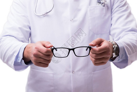 眼科医生在医学概念上被白色隔离图片