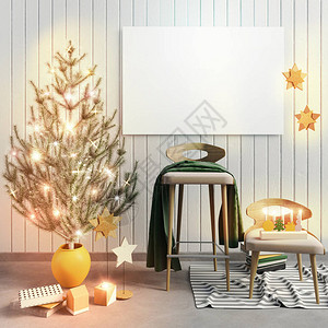 现代圣诞节的斯堪的纳维亚风格的室内装饰3d图图片