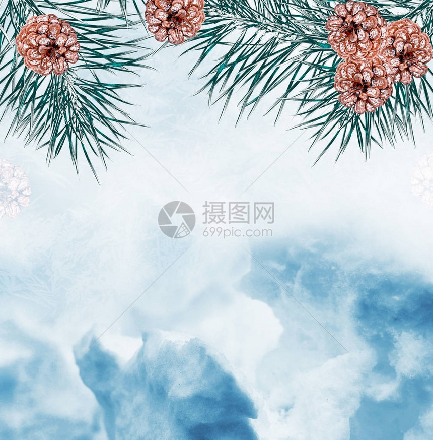 圣诞背景冰冻的冬季森林有图片