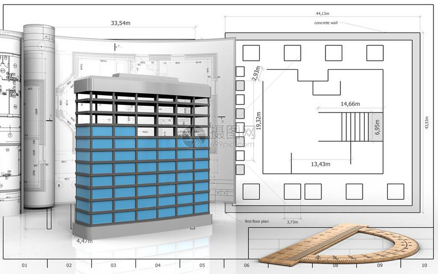 3d建筑施工图解以图纸取代蓝图背图片