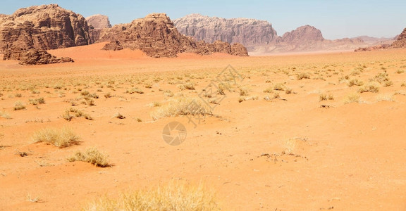 丹沢大山在沃迪兰姆沙漠约尔丹沙背景