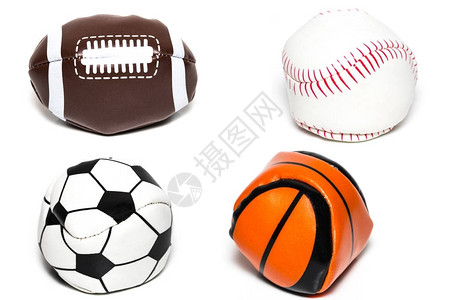 运动球的集合与足球橄榄球棒球和篮球背景图片