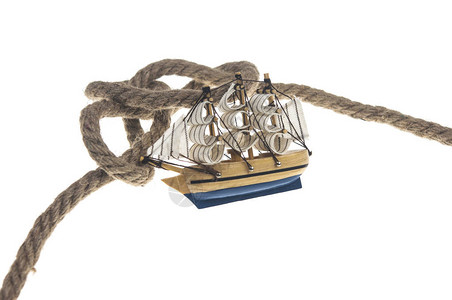 模型经典船和孤立的结绳图片