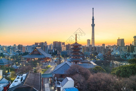 日本黄昏时分的东京天际线景观图片