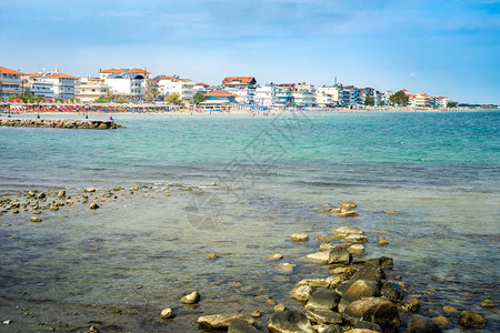 希腊的帕拉丽娅卡特里尼海滩观希腊里维埃拉的完图片