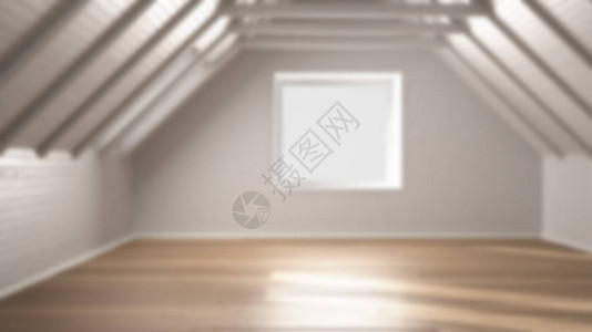 模糊背景室内设计空房间阁楼镶木地板和木天图片