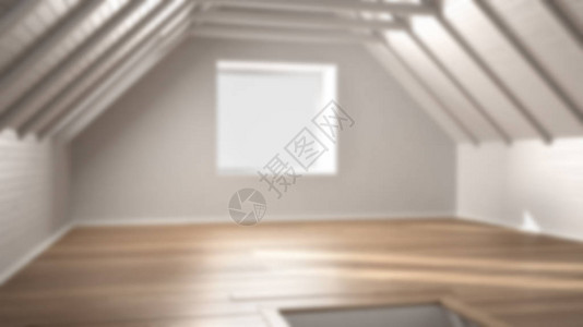 模糊背景室内设计空房间阁楼镶木地板和木天图片
