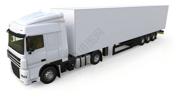 大型白色卡车与半挂车用于放置图形的模板3d渲染背景图片