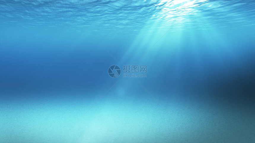 蓝色柔和的波浪缓慢的环状的海洋表面从水下的阳光照耀通过伟大的背景3d插图图片