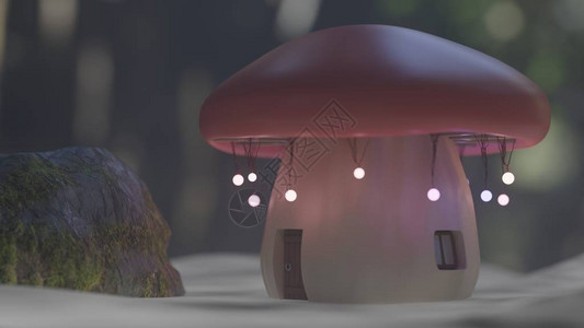 童话圣诞假期房子蘑菇3d渲染图片