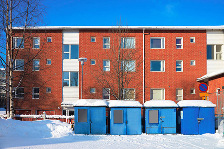 芬兰拉普兰Rovaniemi冬季典型的芬兰住宅图片