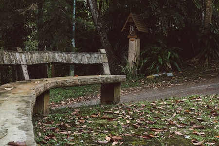 由原木制成的花园家具公园里的木椅图片