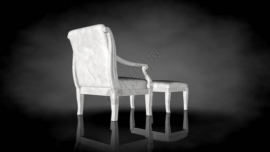 带有地面反射的黑色背景上的白色椅子的3D渲染图片