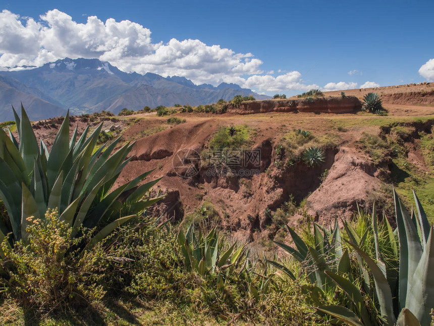 秘鲁印加圣谷莫雷废墟附近的安第斯山脉位于秘图片