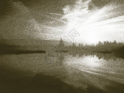 旧光刻技术的副本晨秋在梦幻般的气氛中的山湖图片